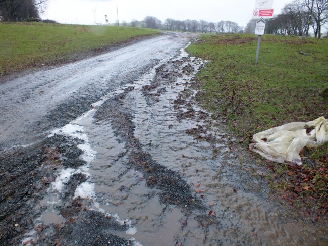 Dilte slurry appeared to be running down the farm road to the burn