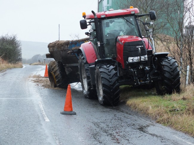 This rig was parked up between the reservoir and Knockgerran Farm with a puncture. I don't know if there is any connection between the owner of this tractor and trailer to the source of the pollution, but it does raise some concern that anyone was moving manure/slurry on such a wet day. Where was it going and for what purpose? Surely no one was spreading manures on such a wet day and on waterlogged ground?