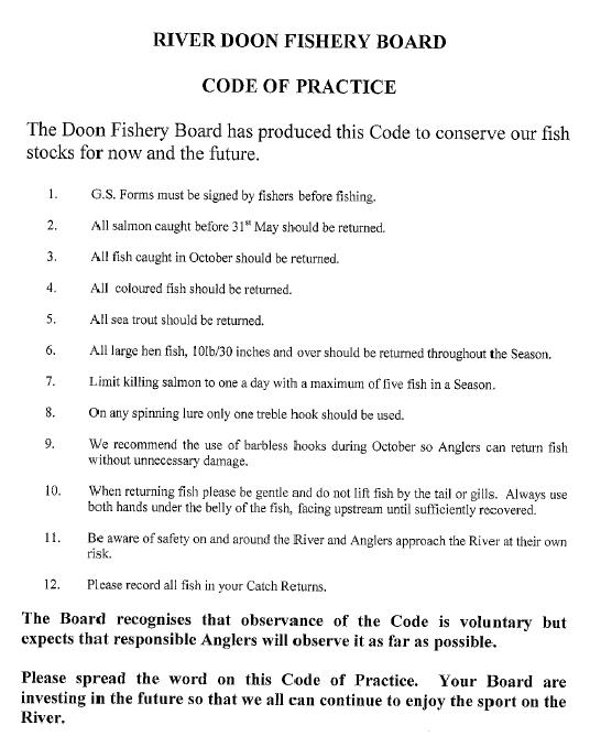 River Doon Code of Practice for Anglers