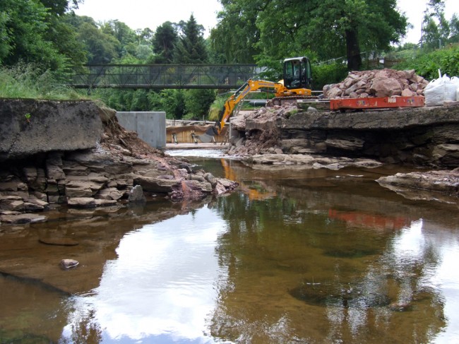 The left hand bank where an undermined concrete section was removed today to prevent future problems arising.