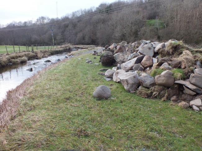 A pile of boulders awaiting placement. Obviously much more  work is planned
