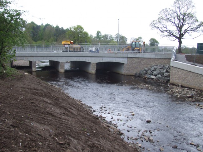 Looking downstream to the virtually completed new bridge/culver over the Kilmarnock Water. This is a huge improvement over the old ford that was a serious barrier to migration.