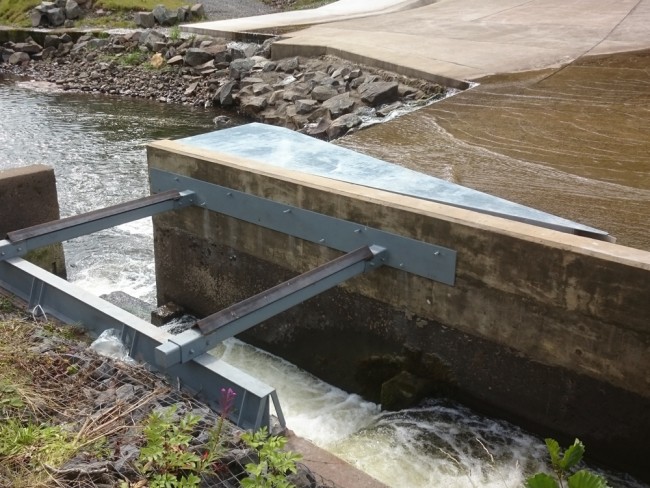 The new deflector installed at the dam