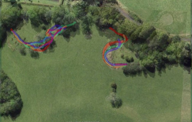 The different coloured lines indicate changes in the course of the burn in the last 115 or so years.
