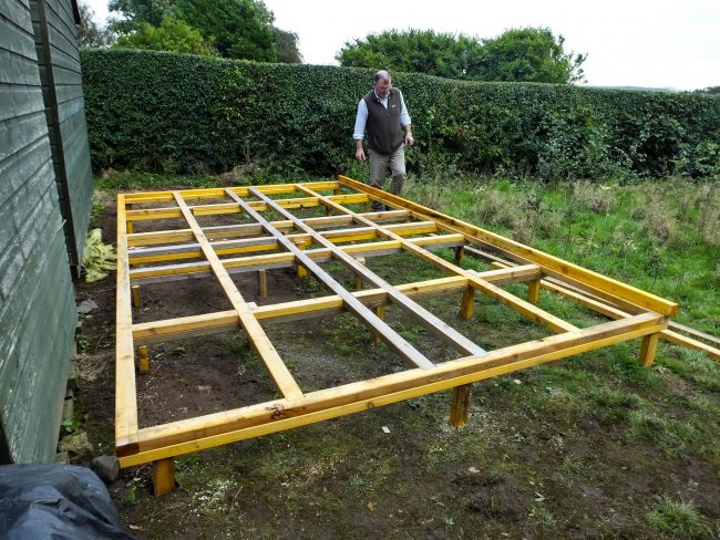 A sturdy, level frame for the shed, which will provide us with plenty more storage space.